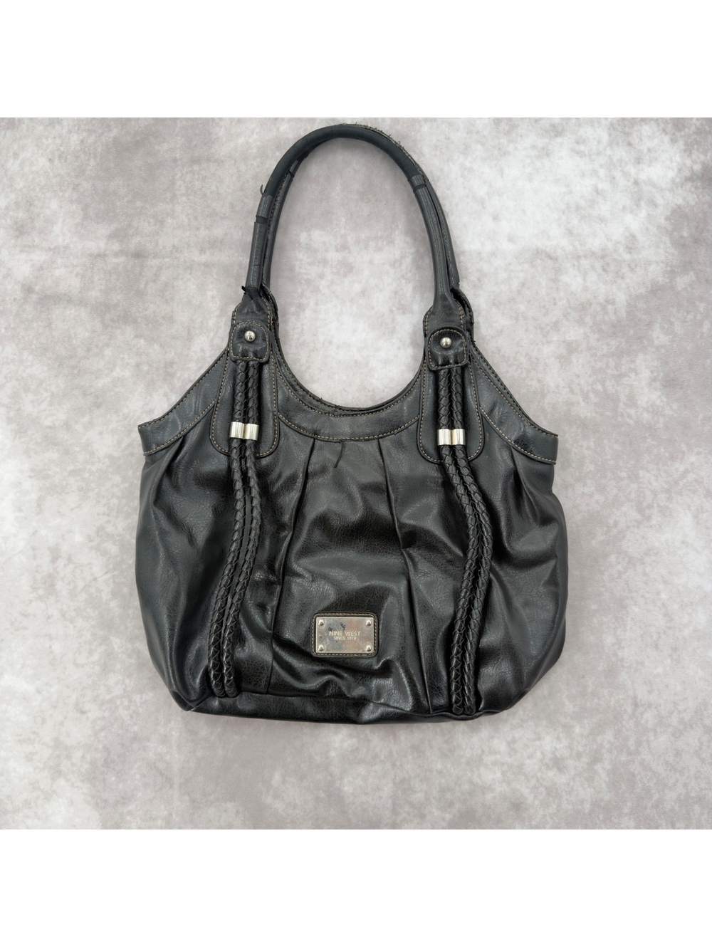 Nine West Y2K Black Faux Leather Braided Hobo Bag Shoulder Purse VTG